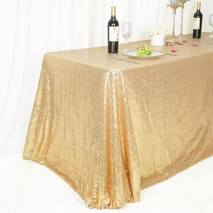 SquarePie Sequin Tablecloth 50 x 72 Inch Light Gold Glitter Table Cloth - Image 7