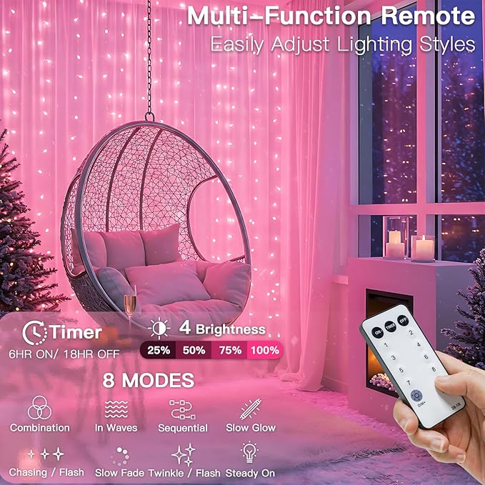 suddus Curtain Lights for Bedroom, 300 Led 9.8ft x 9.8ft Hanging String Lights - Image 2