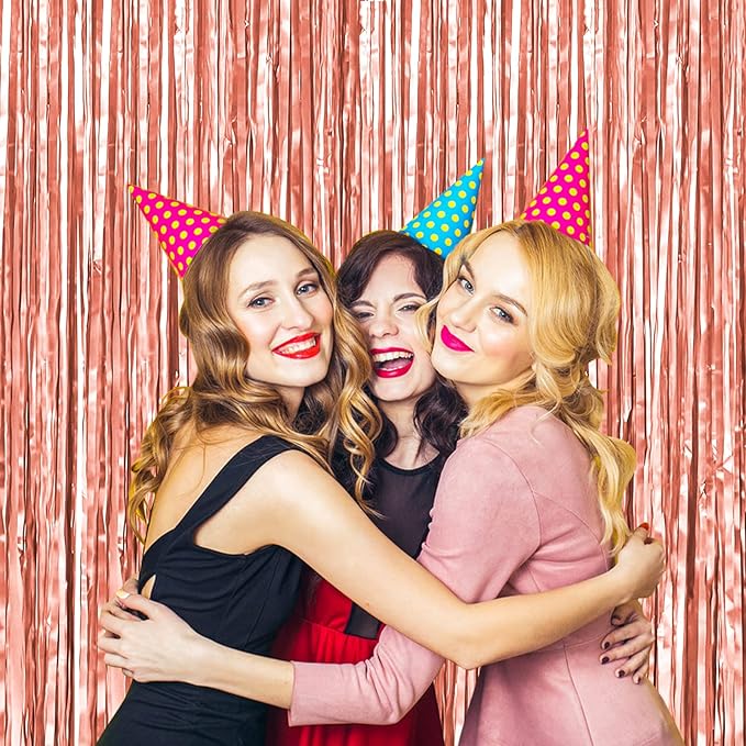 BTSD-home 4 Pack Rose Gold Foil Fringe Curtain, Metallic Photo Booth Backdrop - Image 5