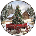 Round Barn Christmas Trees Metal Tin Sign Christmas Vintage Tin Sign Poster by GJXFTPTTBD
