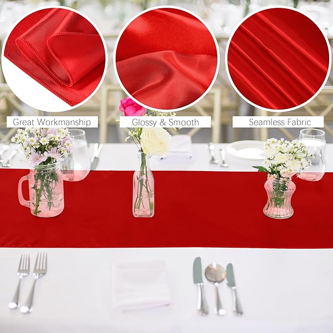 Aneco 12 Pack Satin Table Runner 12 x 108 Inch Red Long Wedding Satin Silk - Image 3