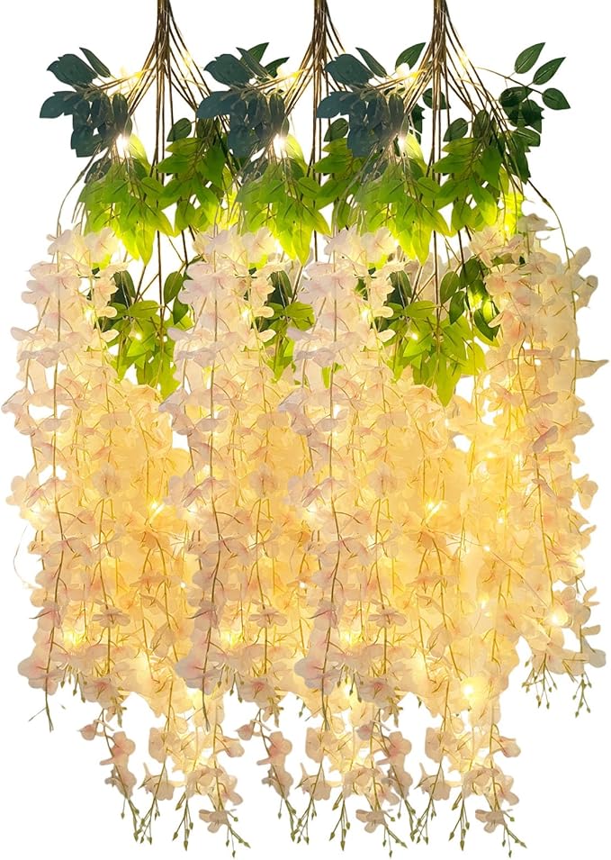 12 Pack Champagne Wisteria Hanging Flowers Garland by Luerbi