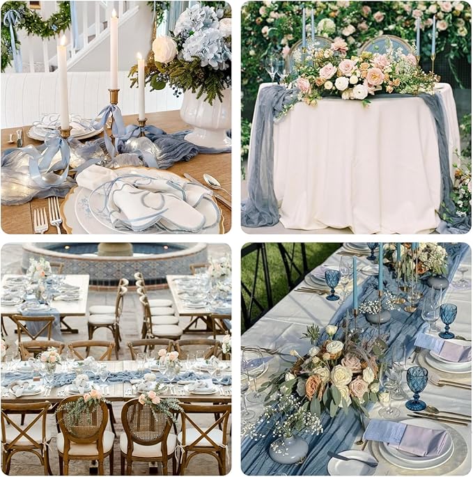 Sioloc 5 Pack Dusty Blue Cheesecloth Table Runner Fall Autumn Decor - Image 5