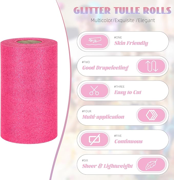 Glitter Tulle Rolls 6” by 50 Yards Sparkle Tulle Fabric Ribbon Sequin Tulle - Image 2