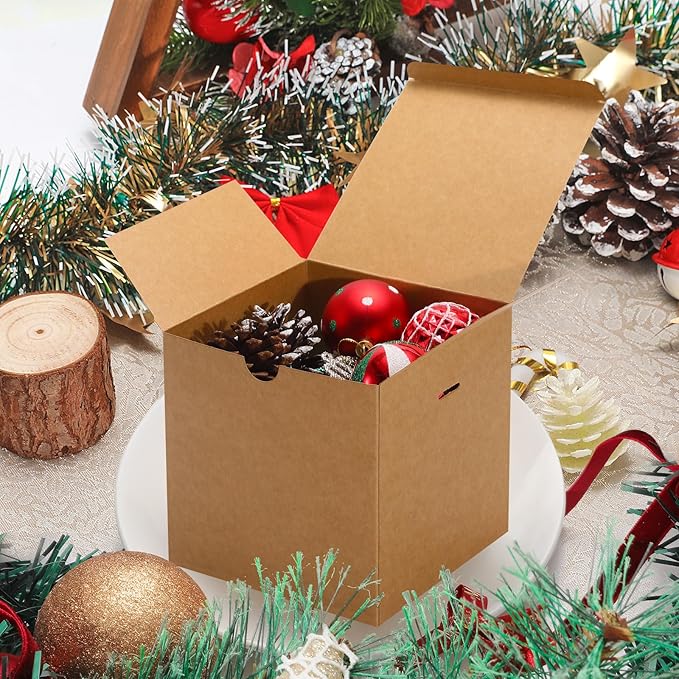 DOYIDE Small Gift Boxes, 20 Pack 5x5x5 Inch Brown Elegant Paper Boxes - Image 4