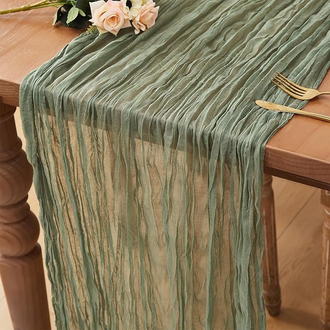 Sage Green 1 Pack Cheesecloth Table Runner 120 Inch 10 FT Boho Rustic Gauze by RRBXIA