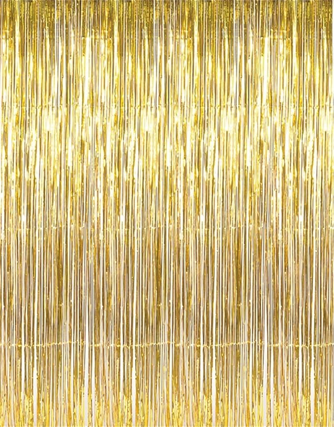 GOER 3.2 ft x 9.8 ft Metallic Tinsel Foil Fringe Curtains, Party Streamer by GOER