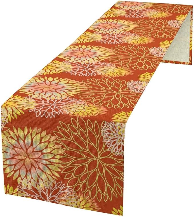 Yellow Floral Table Runner, Chrysanthemum Autumn Spring Summer Vintage Modern - Image 2