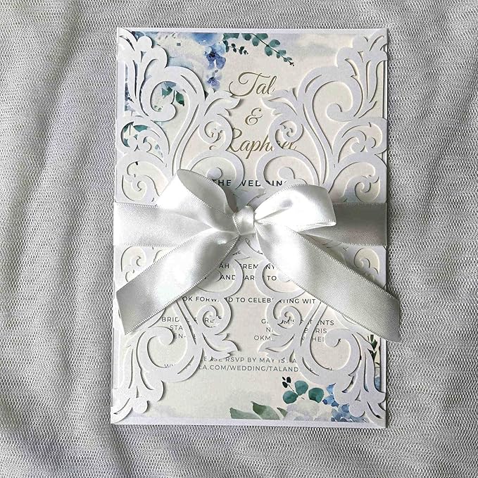 25PCS Pearl White Laser Cut Wedding Invitations Cards - Image 4