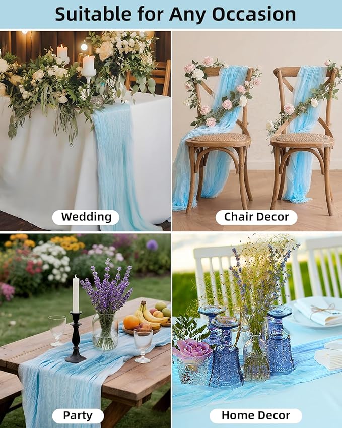 Blue Cheesecloth Table Runner 120 Inch, Light Blue Boho Gauze 10 FT, Rustic - Image 8