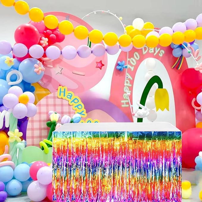 Rainbow Streamers Party Decorations, 2 Packs Gradient Rainbow Table Skirts - Image 5