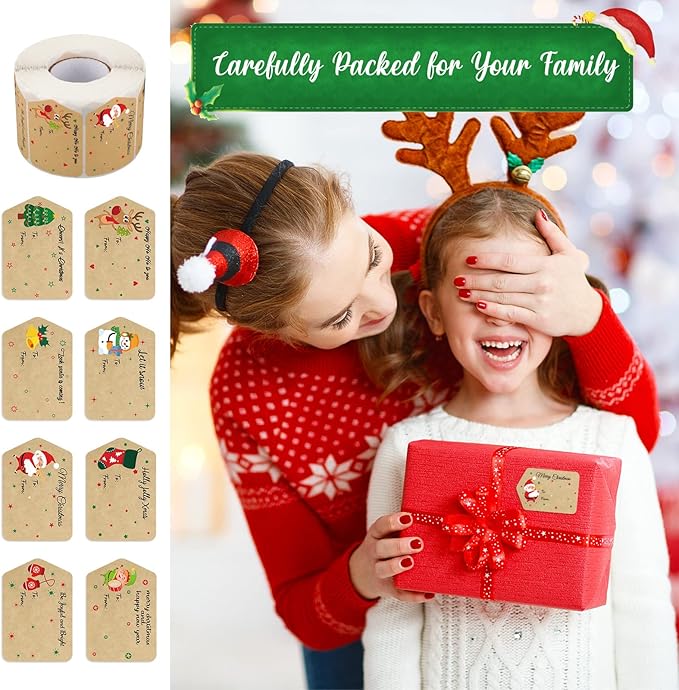 Zonon 720 Pieces Self Adhesive Christmas Gift Tag Xmas Kraft Name Tags Natural - Image 4