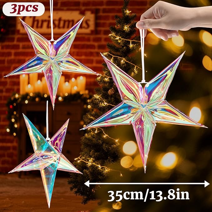 Star Ornaments Iridescent Christmas Ornaments Colorful Star Ornament - Image 2