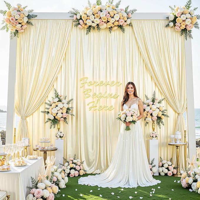 Champagne Satin Backdrop Curtains 2 Panels - Image 7