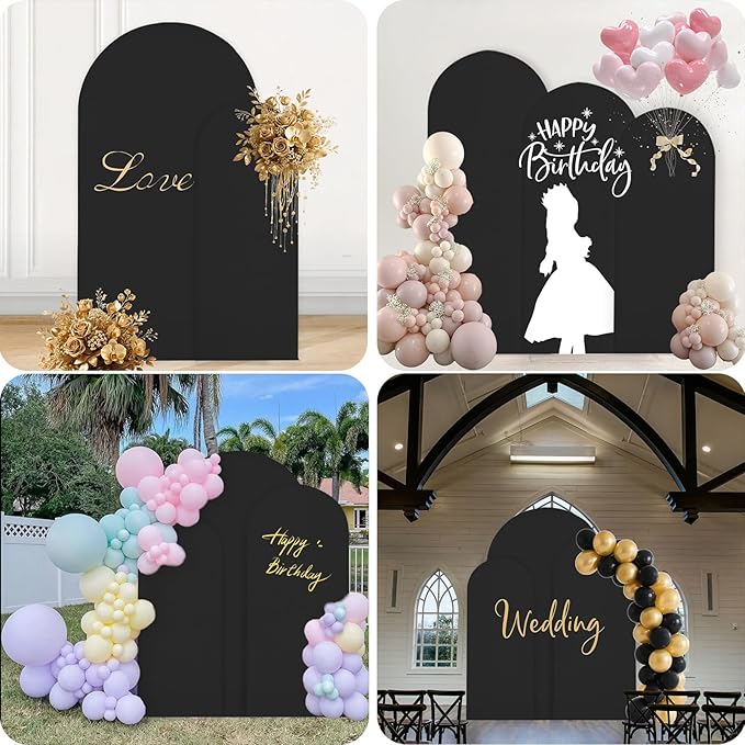 WEERRW Black Arch Backdrop Cover Set of 2 Spandex Fitted Round Top Chiara - Image 7