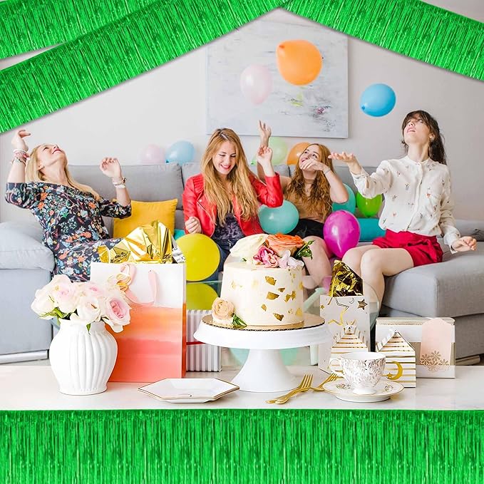 4 Pack 10 Ft Green Foil Fringe Garland Metallic Streamers Tinsel Banner Wall - Image 5