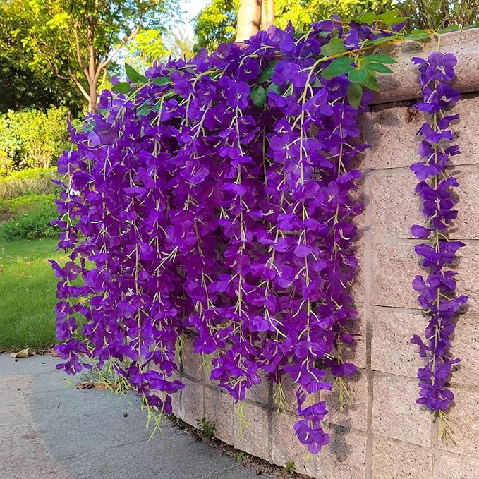 24 Pack Artificial Fake Wisteria Vine Ratta Hanging Garland Silk Flowers String - Image 4