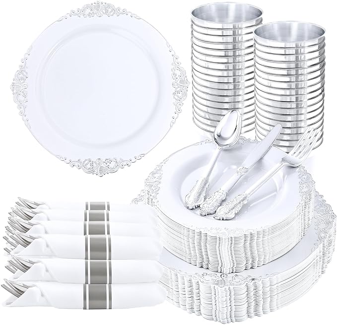 Nervure 350PCS Silver Plastic Plates by Nervure