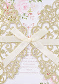 50Pcs Gold Glitter Laser Cut Wedding Invitation by Maffily