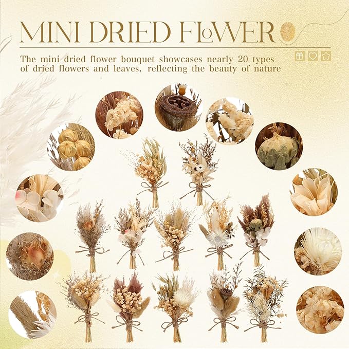 Layhit 12 Pack Boho Dried Flower Bouquet Mini Wedding Handmade Dry Flowers Decor - Image 4