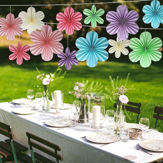 BestoFun 12 PCS Paper Flowers Fans Pastel Party Decorations Paper Flowers - Image 5
