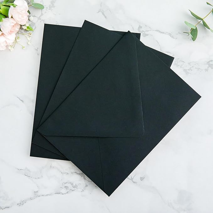 PONATIA 50 PCS A7 Euro Flap Black Envelopes, 5.25 x 7.25'' Green Liner Envelopes - Image 6