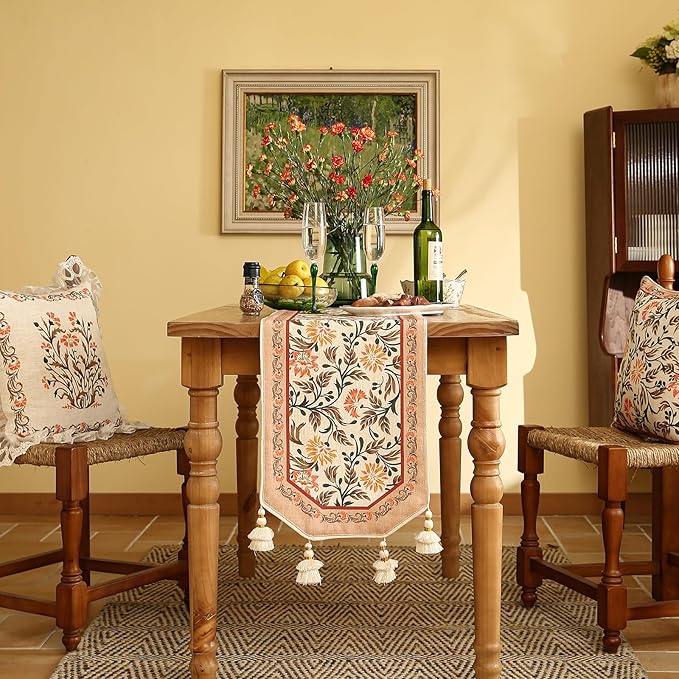 ISAENNE Designer French Elegant Linen Table Runner 87 Inches Long, Farmhouse - Image 7