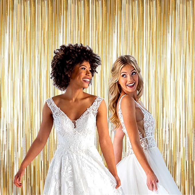 4 Pack Champagne Gold Foil Fringe Curtain Backdrop, 3.28Ft x 8.2Ft Metallic - Image 6