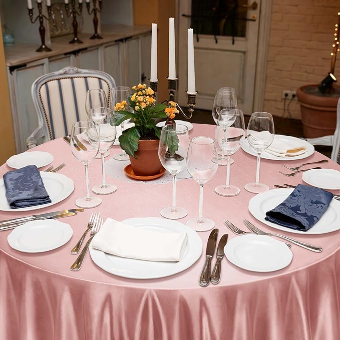 Ruisita 120 Inches Round Satin Tablecloths Rose Gold Overlay Round Satin Table - Image 7