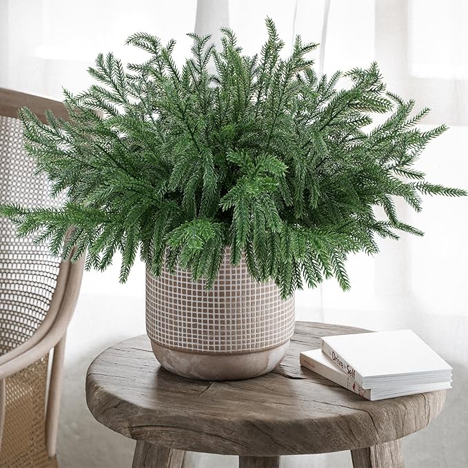 12 Pcs Christmas Norfolk Pine Branches, Artificial Pine Christmas Stems Real - Image 2