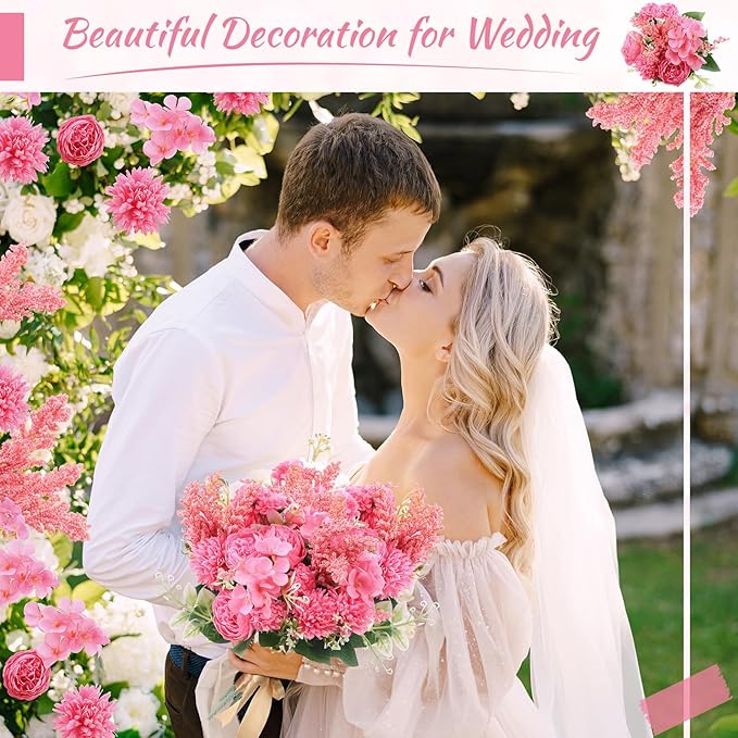 Zeyune 8 Pcs Wedding Silk Flowers Fake Silk Flowers Faux Bouquet Hydrangea - Image 4
