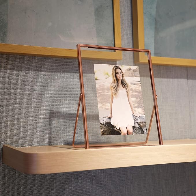 Rose Gold Floating Frame, For Picture 7x9, Tabletop Shelf Photo Frame For Lady - Image 5