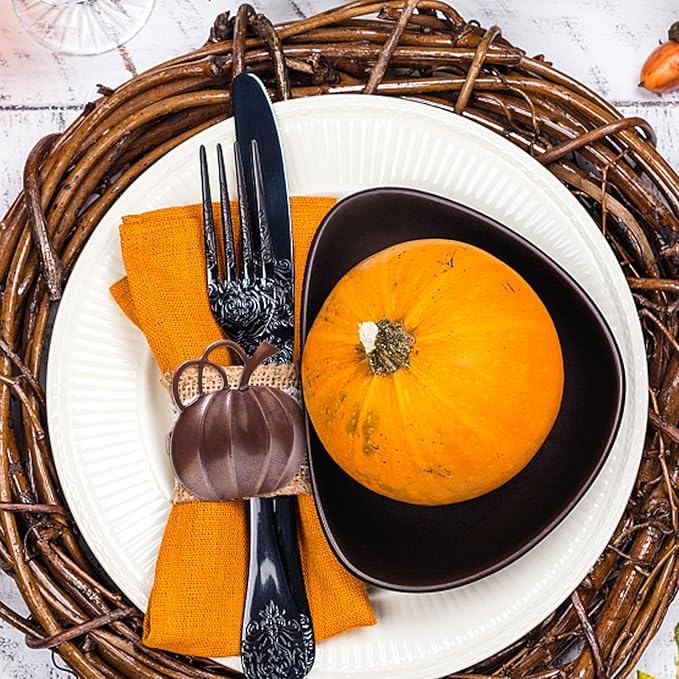 Halatool Pumpkin Napkin Rings Set of 12, Alloy Fall Napkin Rings Thanksgiving - Image 7
