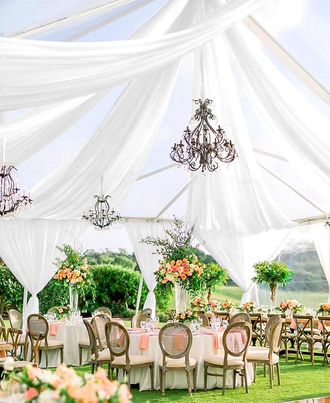 6 Panels White Wedding Ceiling Drapes 5ftx40ft Ceiling Drapes Chiffon Fabric - Image 4