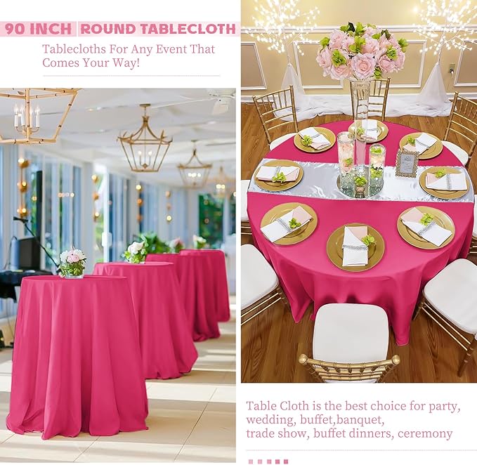 10 Pack Hot Pink Round Tablecloths 120 Inch, Circle Bulk Washable Linen - Image 5