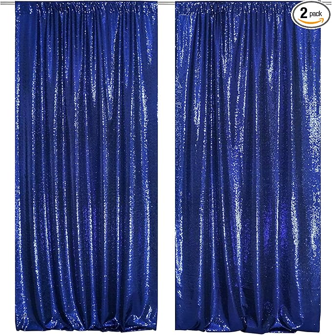 SquarePie Sequin Backdrop Curtain 8FT x 10FT Navy Blue Satin Backing Fabric by SquarePie
