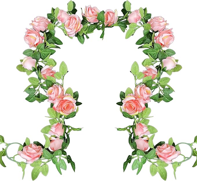 UKELER 2 Pack Artificial Flowers Garland Total 14FT Pink Rose Vines Hanging by Ukeler