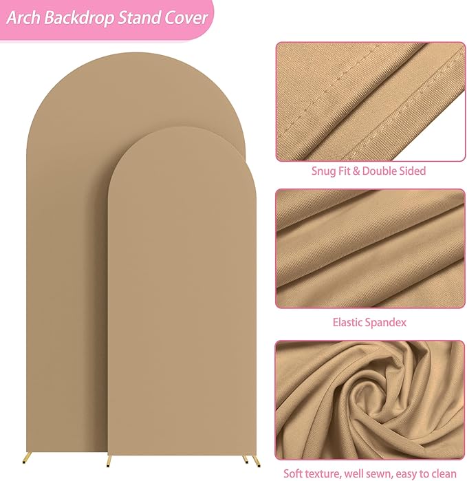 Fomcet Wedding Arch Cover 7.2FT, 6FT Khaki Spandex Fitted Fabric Arch Backdrop - Image 2