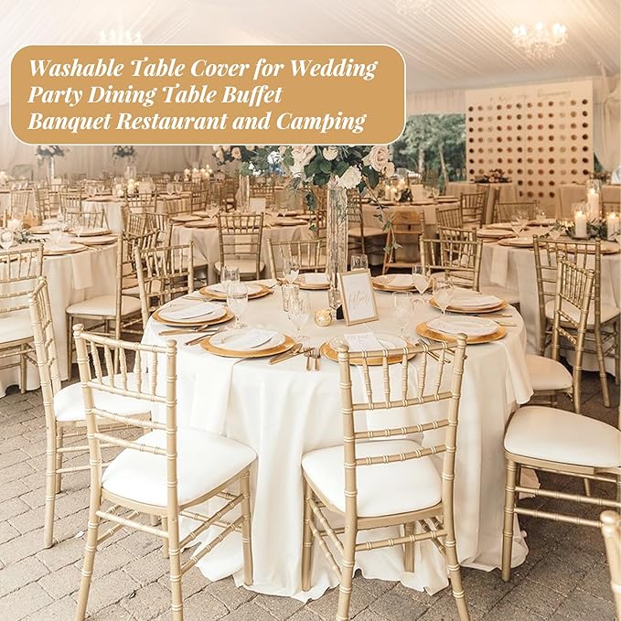 fani 12 Pack 90 Inch Round Tablecloth Ivory Polyester Fabric Table Cloth - Image 6