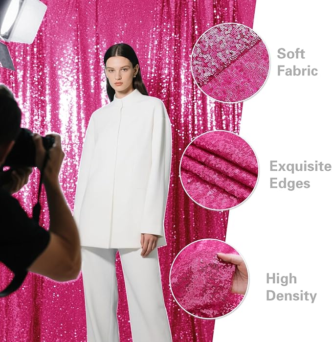 Fuchsia Sequin Backdrop Curtain 2 Pieces 2FTx8FT Glitter Photography Backdrop - Image 4
