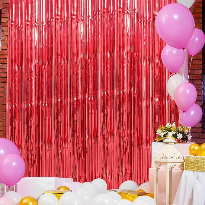 Crosize 8 Pack 3.3 x 9.9 ft Red Foil Fringe Curtains Party Decorations - Image 6