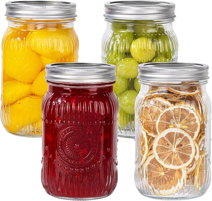MirthMood 32 OZ Wide Mouth Mason Jars, 4 PACK Glass Mason Jars by LUODA