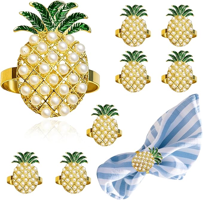 Napkin Rings Set of 8 Pearl Pineapple Napkin Rings by DavifinaNapkinRings