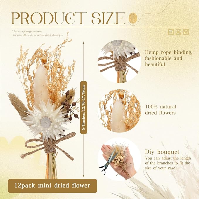 Layhit 12 Pack Boho Dried Flower Bouquet Mini Wedding Handmade Dry Flowers Decor - Image 2
