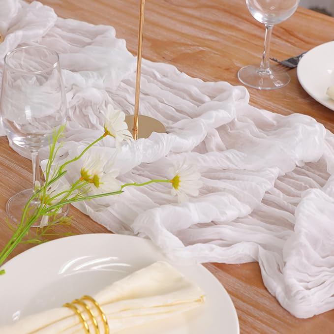 Snowkingdom 13Ft White Cheesecloth Table Runner, 160inch Long Cheese Cloth Boho - Image 3