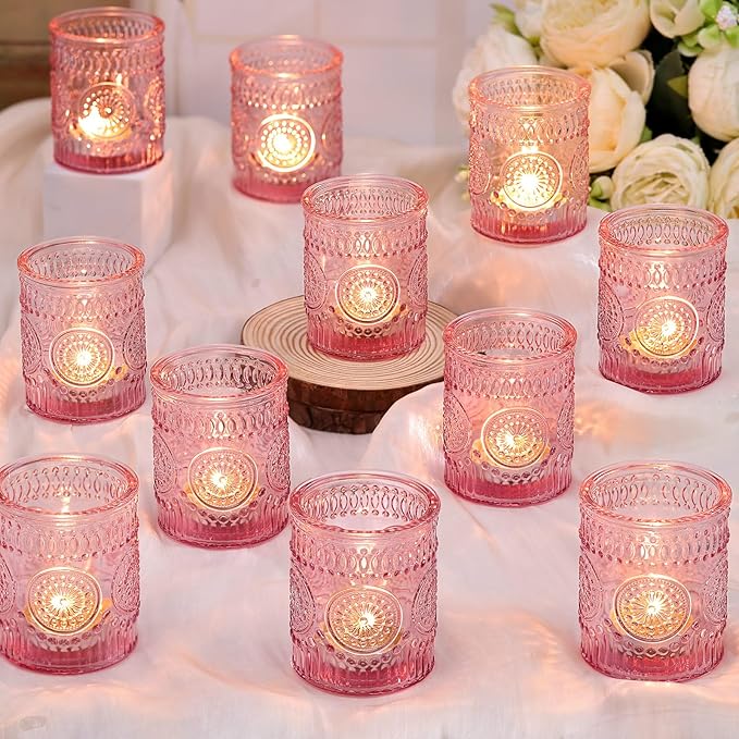 DARJEN Pink Votive Candle Holders Set of 36- Glass Candle Holders Bulk by DARJEN