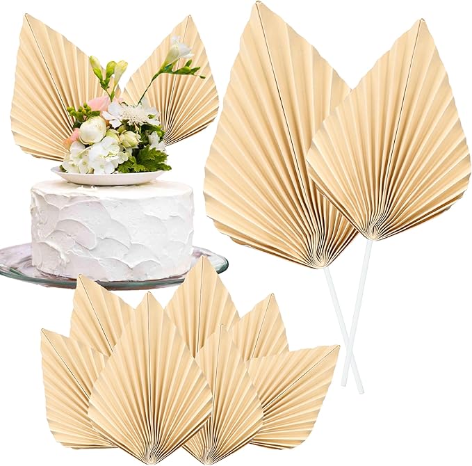 Gyufise 6Pcs Paper Palm Fan Cake Toppers Palm Leaf Fan Cake Topper Palm Spear by Gyufise