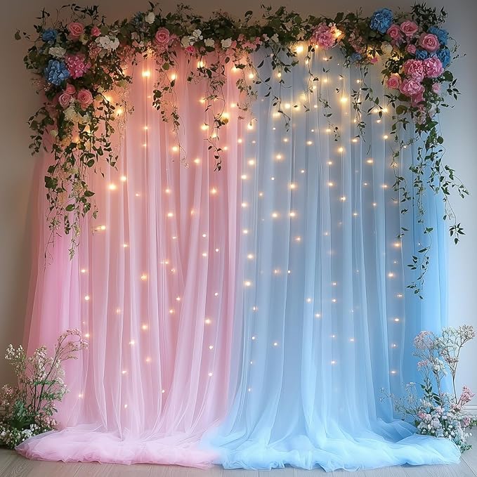 10x10ft Pink Blue Tulle Backdrop Curtain by Unknown