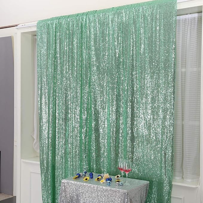 Eternal Beauty Mint Green Sequin Backdrop, 6x8 Ft Glitter Background Curtains - Image 3
