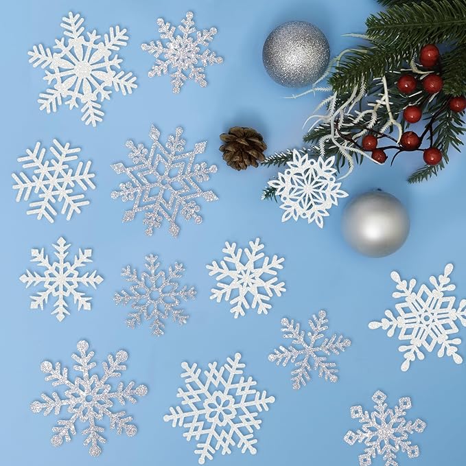 Winter Snowflake Cutouts Glitter Paper Snowflake Decorations - Image 3